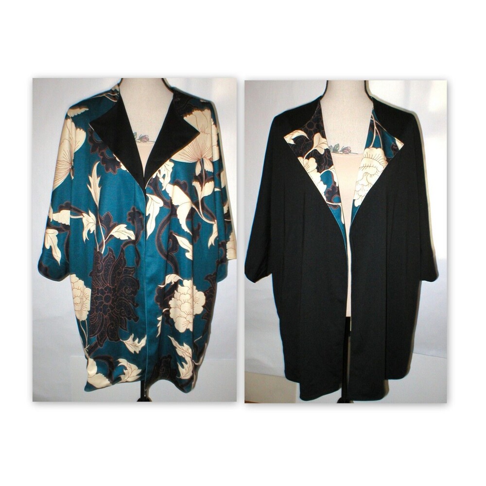 NWT Natori Open Front Topper Jacket XS S New Womens Reversible Black Aqua Beige